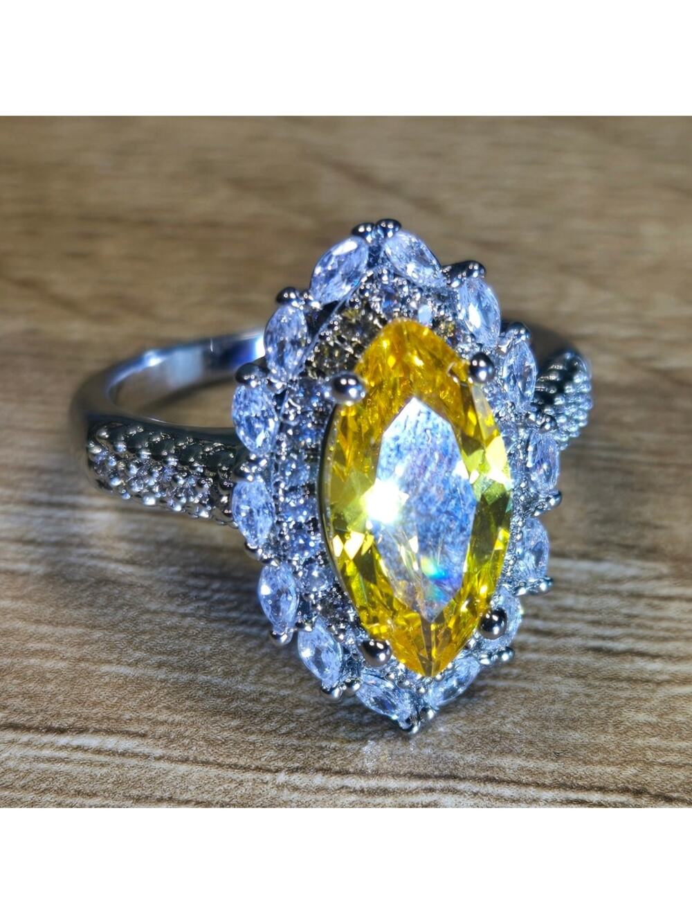 Size 8 Cocktail Ring with Large Canary Yellow Gemstone